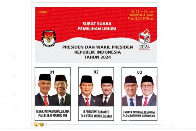 Beredar Desain Surat Suara 3 Paslon Ganjar Mahfud Prabowo Erick Dan